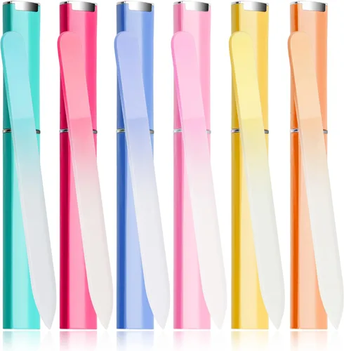 Miniatura 8 de 6 Piezas Limas de Uñas de Vidrio con Estuche, Limas de Uñas de Cristal para Uñas Naturales Conjunto de Limas de Uñas, Lima de Uñas Grabada de Doble