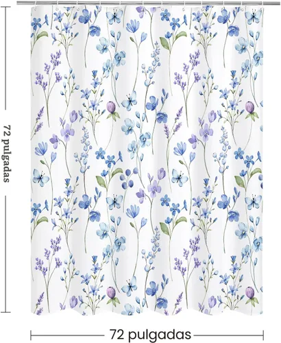 Miniatura 6 de Litabel Cortina de ducha con diseño floral de acuarela, cortina de ducha de flores de mariposa azul para baño, juego de cortina de ducha moderna