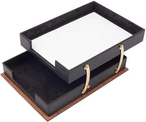 Miniatura 2 de Juego de escritorio de cuero, organizador de cuero, juego de escritorio de madera de nogal, producto de oficina, accesorios de escritorio