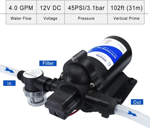 Miniatura 2 de TDRsuper Bomba de transferencia de agua autocebante de 12 V CC, bomba de refuerzo de alta presión 4GPM 45PSI para RV, jardín, marina y yate