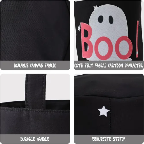 Miniatura 3 de DYSHAYEN Cesta de Halloween, bolsas de dulce o truco, reutilizable, cubo de dulces, bolsa de regalo para suministros de fiesta (fantasma A)