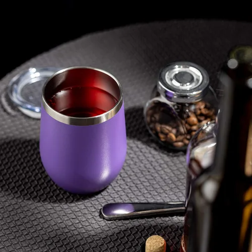 Miniatura 7 de COMOOO Paquete de 4 vasos de vino de acero inoxidable con tapa y pajita, 12 onzas, doble pared aislada al vacío, vaso de viaje sin tallo