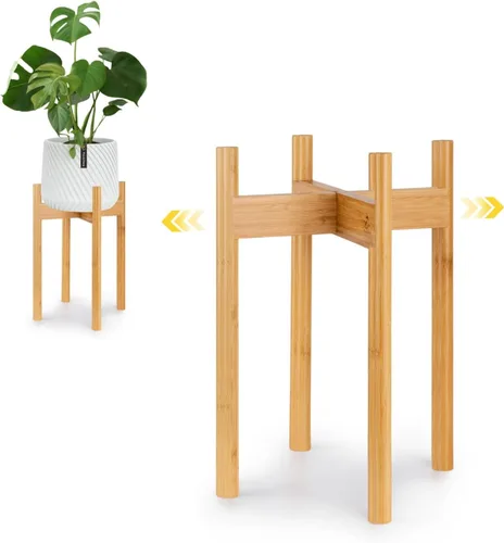Miniatura 11 de Fox & Fern Soporte Grande Ajustable para Plantas de Interior — 11 a 15 Pulgadas, Soporte Premium de Bambú Estilo Moderno de Mediados del Siglo