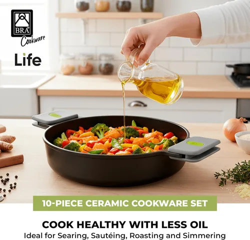 Miniatura 3 de BRA COOKWARE Life - Juego de utensilios de cocina de cerámica de 12 piezas, juego de ollas y sartenes de aluminio fundido reciclado con 2 ollas, 1