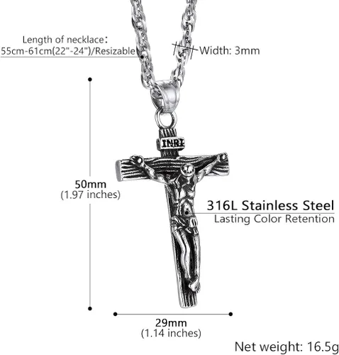 Miniatura 4 de PROSTEEL Collar de cruz de Jesús para hombres y mujeres, acero inoxidable, negroazuloro rosachapado en oro de 18 quilates, ajustable de 22 a 24