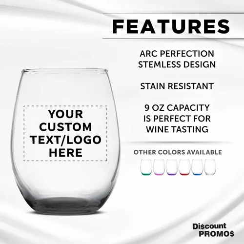 Miniatura 2 de DISCOUNT PROMOS Copas de vino personalizadas sin tallo, 9 onzas, juego de 10/50/100, paquete personalizado a granel, ideal para recuerdos de boda