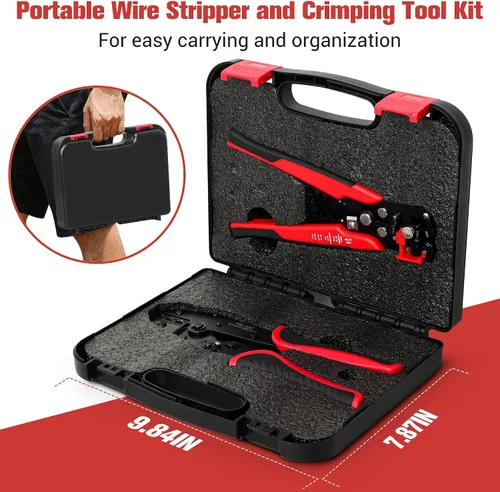 Miniatura 5 de Kuject Kit de pelacables y herramienta de crimpado, 3 en 1 autoajustable para pelar cables de 10-24 AWG con juego de herramientas de crimpado