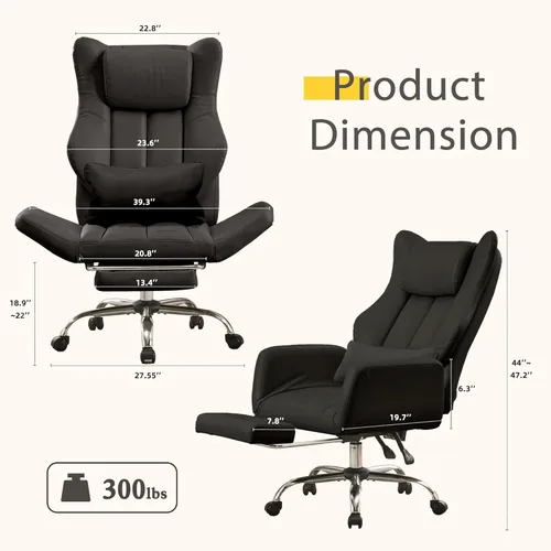 Miniatura 2 de Silla ergonómica de oficina con piernas cruzadas con reposapiés, silla ejecutiva de cuero grande y alta con apoyabrazos reversible, almohada lumbar