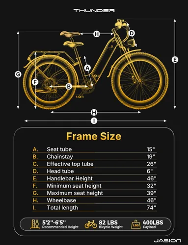 Miniatura 8 de Jasion Bicicleta eléctrica Thunder/PRO/ST, 2000 W/1800 W Peak Ebikes para adultos, neumático de grasa de 26 pulgadas, mejor bicicleta eléctrica