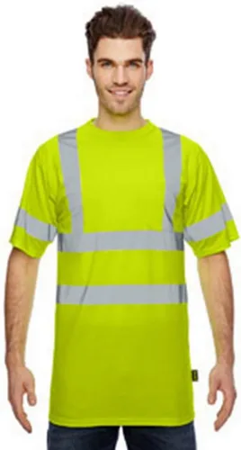 Miniatura 33 de OccuNomix LUX-SSETP2B-YS Camiseta clásica estándar de manga corta con textura ojo de pájaro absorbente con bolsillo, clase 2, 100% poliéster ANSI