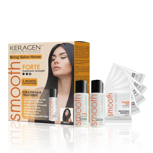 KERAGEN - Tratamiento de queratina brasileña para alisar el cabello, kit Express Home Blowout, endereza y suaviza el encrespamiento, con tratamiento
