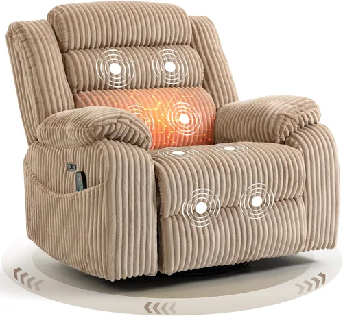 Miniatura 10 de SINCRUMI Silla Mecedora Reclinable con Respaldo y Masaje para Adultos con Calentamiento, Puerto de Carga USB y Tipo-C, Posición Infinita, Sillas