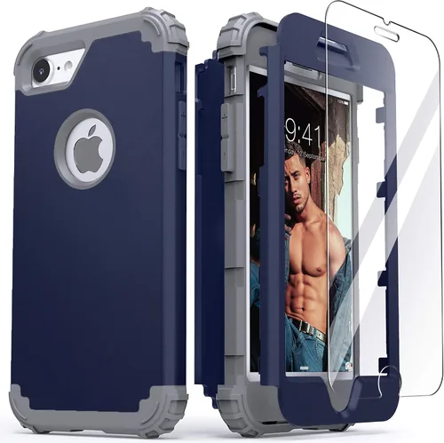 Miniatura 29 de IDweel Funda para iPhone 8, para iPhone 7 con protector de pantalla, 3 en 1, híbrida resistente a prueba de golpes, funda de policarbonato duro