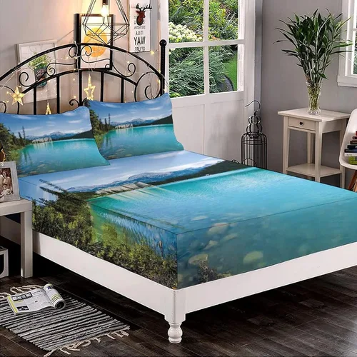 Miniatura 13 de Juego de sábanas bajeras decorativas de tamaño King, sábana bajera de Narval con bolsillos profundos y 2 fundas de almohada, juego de ropa de cama