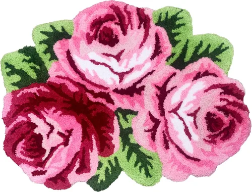 Miniatura 17 de Alfombrilla Abreeze con 4 rosas, alfombrillas con diseño de flores azul, hecha a mano, antideslizante (no se desliza), alfombrilla moderna, de puede
