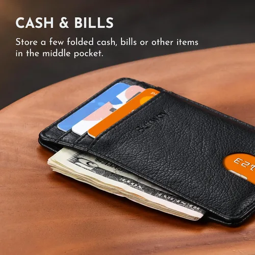 Miniatura 135 de Buffway Billetera delgada para hombre, minimalista con bolsillo frontal delgado, tarjetero de cuero con bloqueo RFID para viajes de trabajo