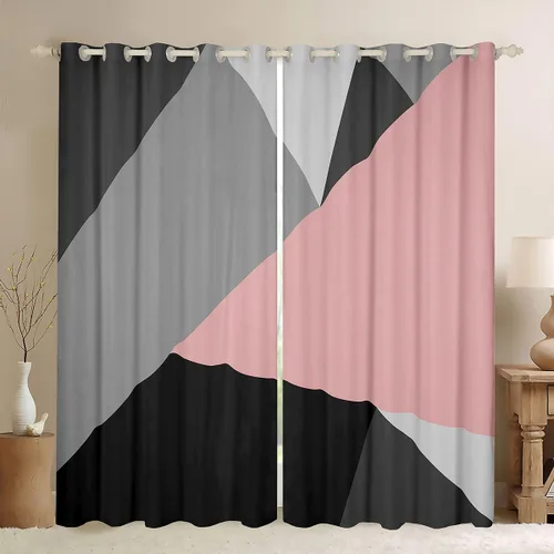 Miniatura 20 de Cortinas opacas de 38 pulgadas de ancho x 45 pulgadas de largo, cortinas opacas de triángulo geométrico naranja, negro, gris claro, cortinas