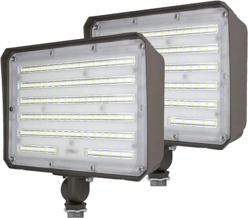 DAKASON Paquete de 2 focos LED de 100 W para exteriores, fotocélula del atardecer al amanecer, montaje ajustable para nudillos, 13000 lm 5000 K,