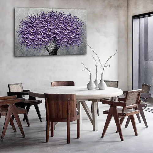 Miniatura 4 de Epicler art Pintura al óleo decorativa de flores 3D moradas pintadas a mano, arte de pared decorativo de pared de flores, arte moderno, sala
