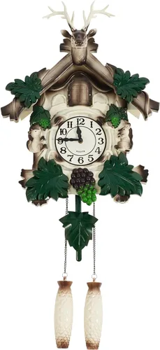 Miniatura 11 de TFCFL Reloj de pared de cuernos, movimiento de cuarzo silencioso, funciona con pilas, reloj de pared con péndulo y carillón de pájaro de cuco