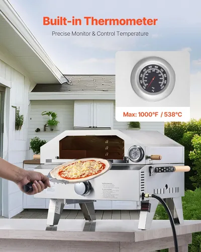Miniatura 5 de VEVOR Horno de pizza para exteriores 2 en 1, horno y parrilla de pizza de propano de 13 pulgadas, horno de gas propano de mesa de 12,000 BTU