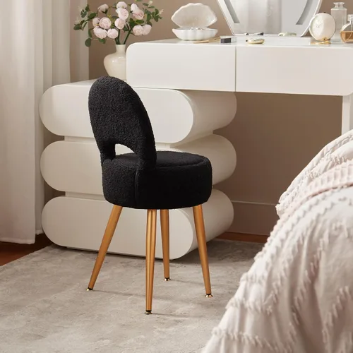 Miniatura 10 de Taburete silla de tocador pequeño con almacenamiento y respaldo plegable, 4 patas de metal con pies antideslizantes, otomana redonda con asiento