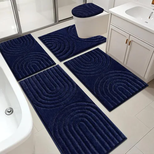 Miniatura 13 de Juego de alfombras de baño HEBE de 5 piezas, tapetes de baño absorbentes y suaves para baño, juego de tapetes de baño lavables a máquina