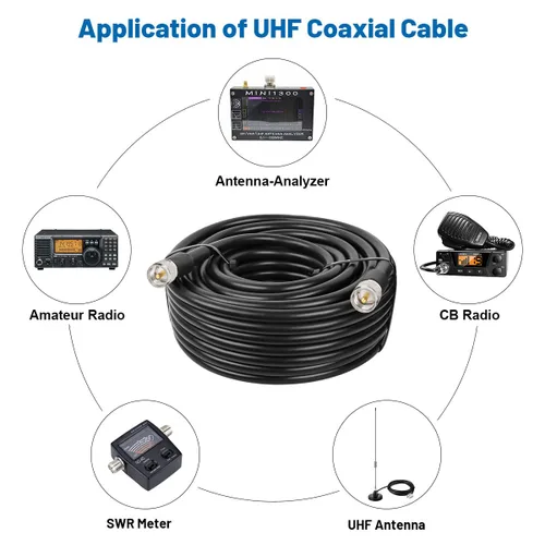 Miniatura 5 de MOOKEERF Cable coaxial CB - RG213 UHF macho a macho 50 pies de baja pérdida RG-213 UHF Cable para radioaficionado/radio VHF/medidor SWR/analizador