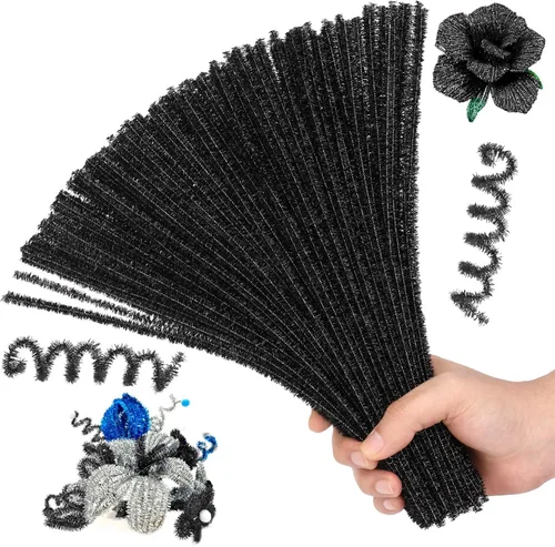 Miniatura 25 de Hssugi Limpiapipas plateadas, 100 piezas de limpiadores de pipas para manualidades, limpiadores de pipas dorados con purpurina a granel