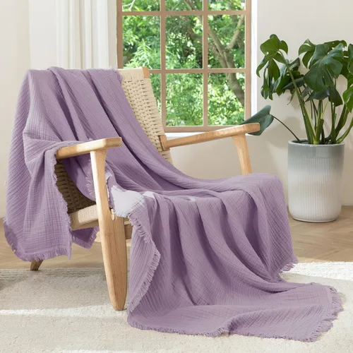 Miniatura 14 de MooMee - Manta de muselina 100% algodón, manta de 4 capas de gasa con borlas, ultra suave, transpirable, ligera y refrescante para cama y sofá Verde