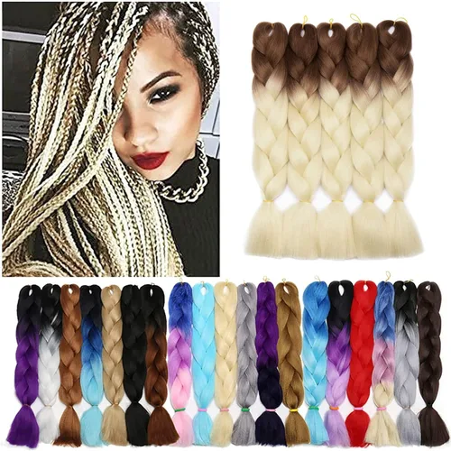 Miniatura 138 de Benehair Extensiones de cabello trenzado ombré de 24 pulgadas, 1 paquete de extensiones de cabello trenzado jumbo de alta temperatura, cabello