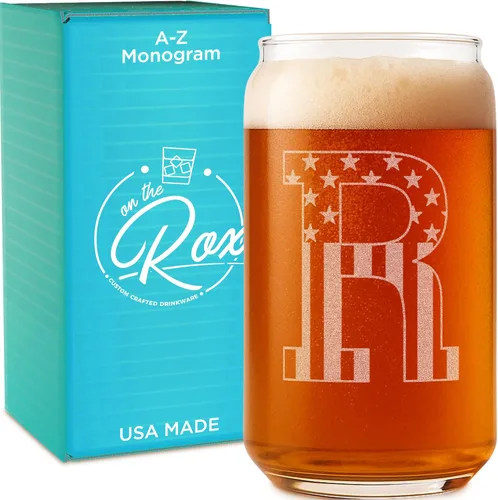 Miniatura 18 de Vaso en forma de lata de cerveza con monograma grabado - bandera de EE.UU.