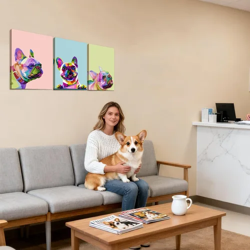 Miniatura 2 de Arte de Pared de Bulldog Francés de 3 Piezas Arte de Pared de Lienzo de Perro - Pintura de Bulldog Francés con Marco de Madera Incorporado