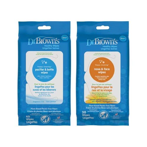 Dr. Brown's Toallitas para chupete y botella, 40 unidades y toallitas para nariz y cara, paquete de 30 unidades