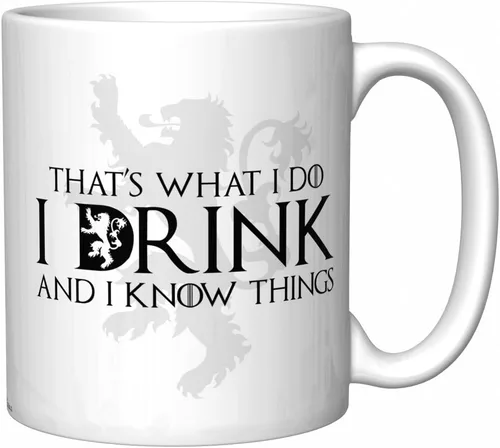 CJ Artisans Tyrion Lannister (Juego de Tronos) That's What I Do, I Drink and I Know Things Taza de café con el sello de la familia Lannister Lion