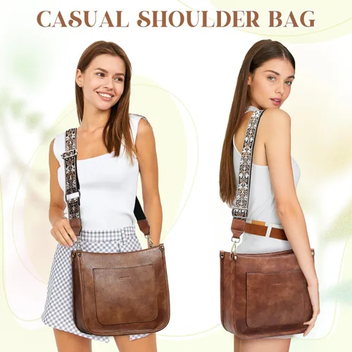 Miniatura 5 de RAVUO Bolsos cruzados para mujer, bolso de hombro de cuero vegano a la moda con 2 correas ajustables