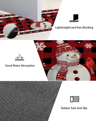 Miniatura 3 de Tapete de baño con diseño de muñeco de nieve navideño para bañera, antideslizante, de secado rápido y absorbente, tierra de diatomeas, fregadero