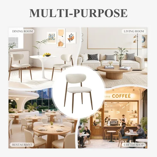 Miniatura 6 de MALOL Juego de 2 sillas de comedor, sillas de comedor tapizadas con patas de metal y almohadillas antideslizantes, silla de cocina con respaldo Beige