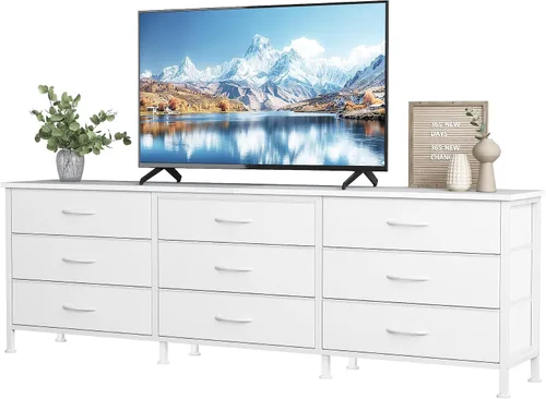 Miniatura 10 de DUMOS Soportes de TV para muebles de sala de estar con 9 cajones de tela, centro de entretenimiento largo de hasta 75 pulgadas, mesa consola