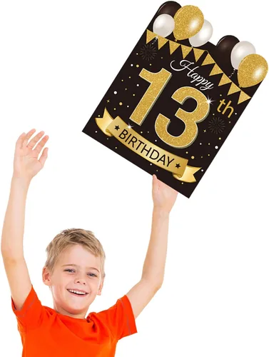Miniatura 4 de Letrero grande de patio para fiesta de feliz cumpleaños número 13, negro dorado, letreros de patio de cumpleaños 13 con estacas y decoraciones