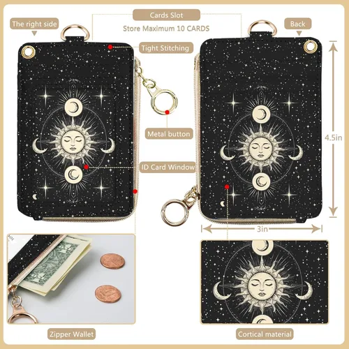 Miniatura 4 de bolimoss Soporte para credencial de sol y luna y cartera con cordón, cordones removibles para maestras, cartera para mujeres con correa
