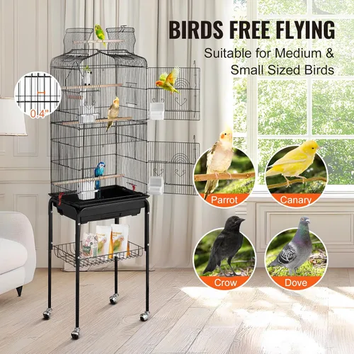 Miniatura 3 de VEVOR Jaula grande para loros de 64 pulgadas con tapa abierta y soporte rodante desmontable para periquitos, pinzones, canarios, agapornis