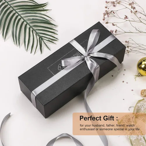 Miniatura 3 de BEWISHOME Caja de reloj para hombres Organizador de reloj con 6 ranuras, funda de reloj, diseño de fibra de carbono, parte superior de vidrio real