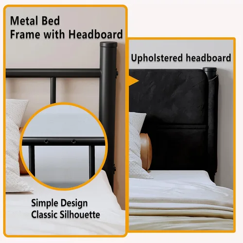 Miniatura 3 de Base de cama metálica, base de cama tamaño individual de 14 pulgadas con espacio de almacenamiento, base de colchón resistente y de trabajo pesado