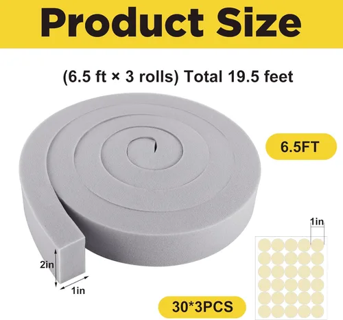 Miniatura 2 de moonoom 3 unidades de cinta de sellado para aire acondicionado de espuma de 2''x1''x6.5 pies - Cinta de espuma para aire acondicionado no adhesiva