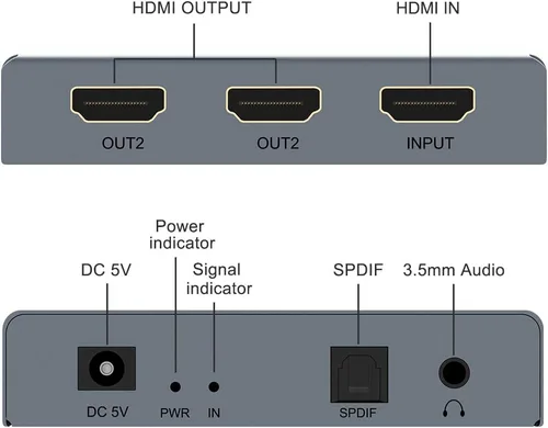 Miniatura 2 de Wiistar Extractor de audio HDMI 4K, divisor HDMI 1x2 4K60Hz con salida de audio óptico + 0.138 in, divisor HD, 1 en 2 salidas, soporte HD 1.4 HDCP