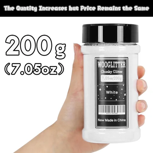 Miniatura 2 de Purpurina blanca, 7.05 onzas (7.05 oz), purpurina gruesa para manualidades de resina, uñas, vasos, slime cosmético y decoración de festivales, Blanco