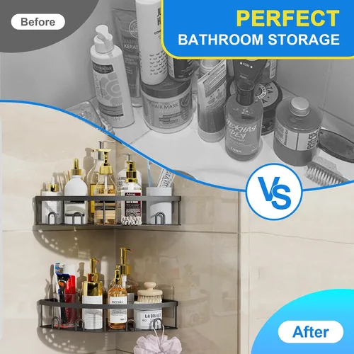 Miniatura 3 de Organizador de esquina para ducha, paquete de 2 estantes organizadores adhesivos para baño, ducha, sin perforaciones, a prueba de óxido, para montar