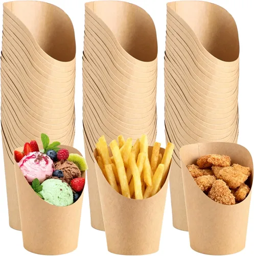 OMISTAR 400 unidades de soporte para papas fritas francesas, vasos de papel kraft desechables, recipientes de 14 onzas para bocadillos de