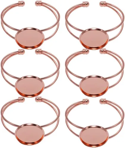 Miniatura 12 de Exceart 6 unidades de pulseras con ajuste de cabujón redondo en blanco, bandejas de bisel ajustables, pulseras para bricolaje y fabricación de joyas